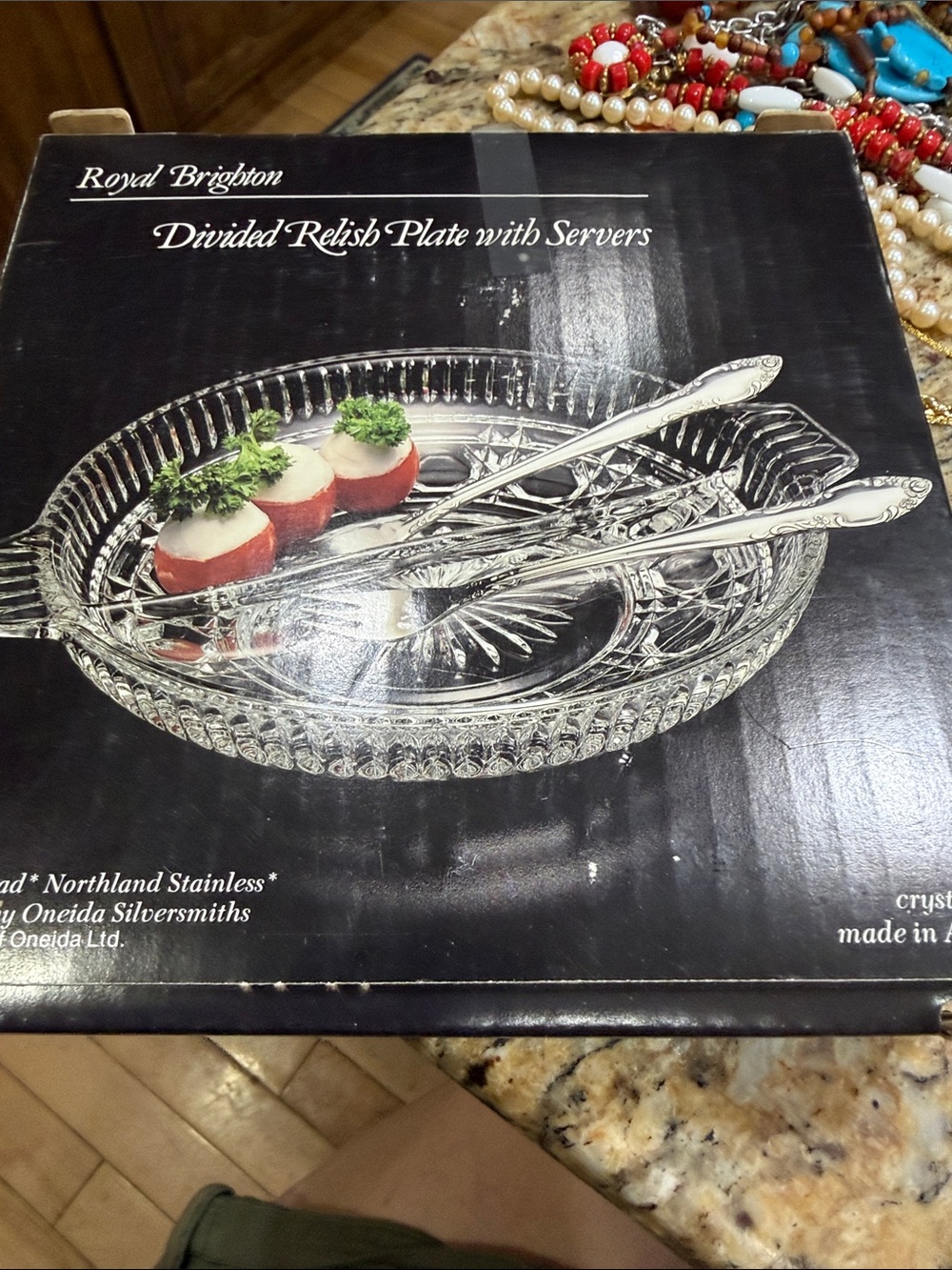 Brighton Clear Glass Divided Relish Dish with Silver-Tone Servers